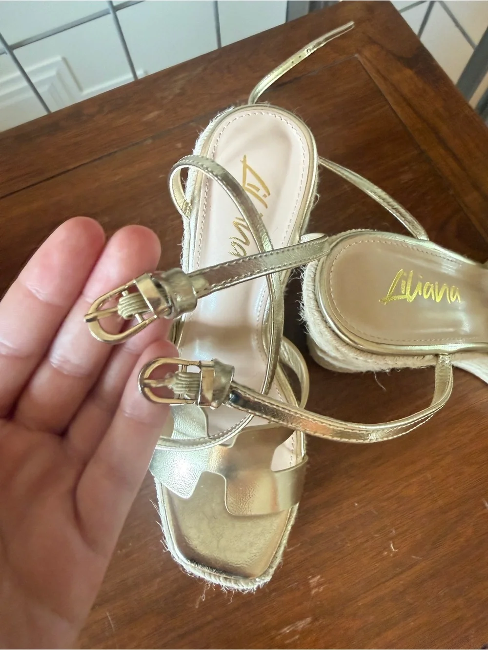 Gold H-Strap Espadrille Wedges - Viral TikTok Find - Sz 7.5